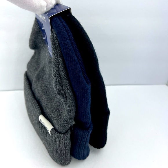 BEN SHERMAN, 3 PACK BEANIE SET, UNISEX, ONE SIZE FITS ALL, GREY, NAVY & BLACK - Picture 4 of 16